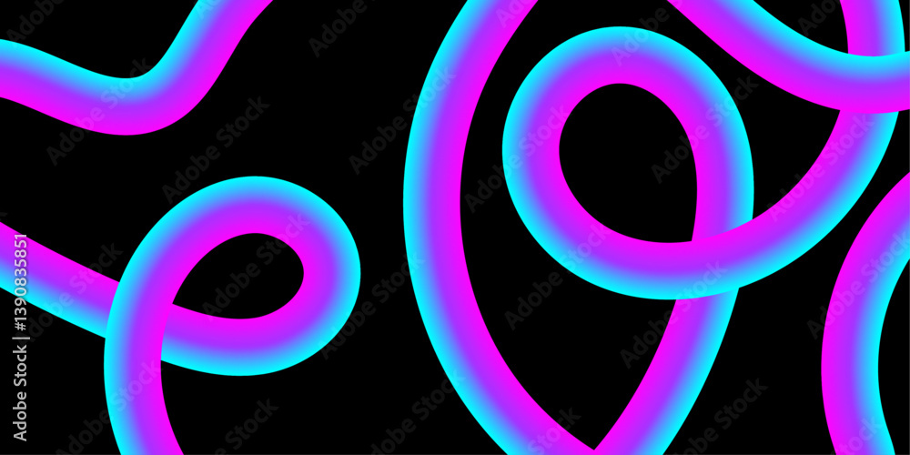 Poster abstract wavy lines pattern spin blue pink light isolated on black background in the concept of musi