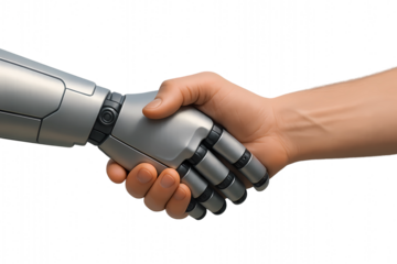 Human and Robot Handshake on Transparent Background Representing Technology and Collaboration