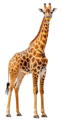 Fototapeta premium Majestic giraffe standing tall with striking patterns against a clear background Generative AI