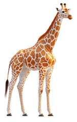 Obraz premium Giraffe standing tall on a transparent background with a touch of chaos style Generative AI