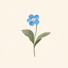 Naklejka premium Blue flower illustration minimalistic style beige background elegant design botanical art.