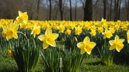 Obraz premium A Sea of Golden Daffodils: Embracing the Vibrancy of Spring in a Natural Symphony of Floral Beauty.