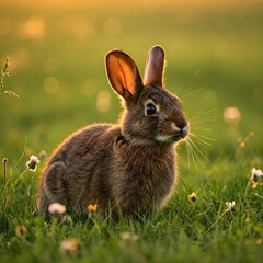 A cute rabbit in the golden hour
