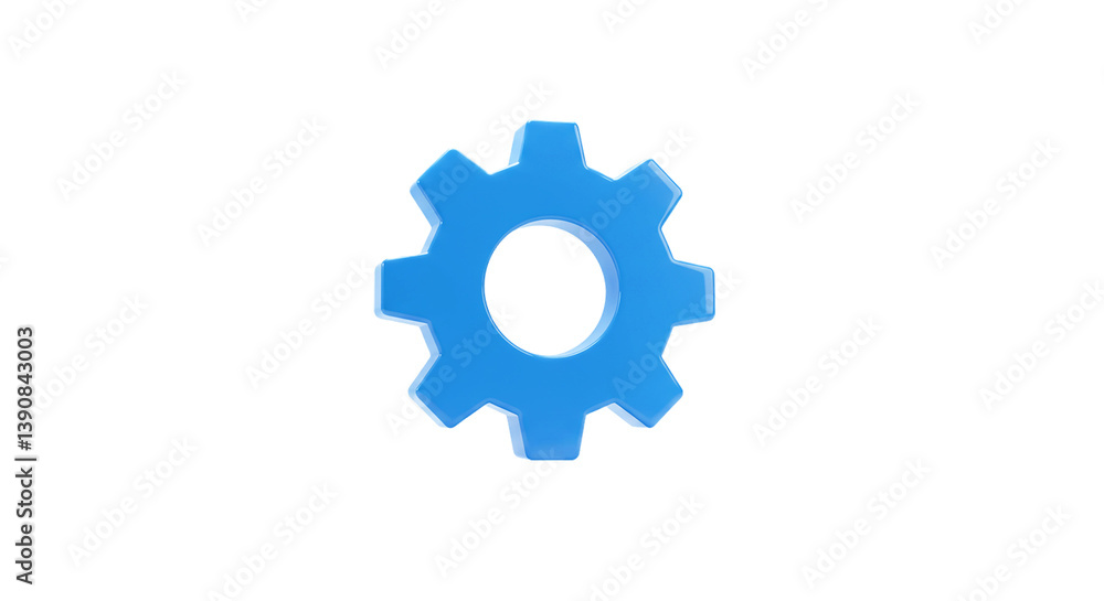 Poster blue gear settings icon cogwheel configuration options preferences mechanism interface tool app adju