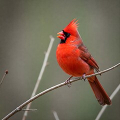 A vibrant male cardinal perched on a branch