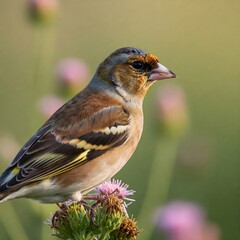 European Goldfinch Perched on a Thistle Flower