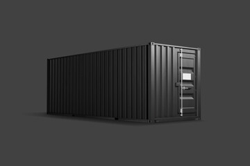 Black steel cargo container mockup, half-turned view