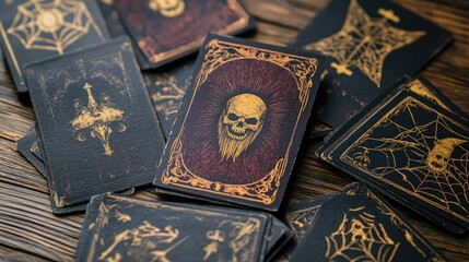 Mysterious tarot card reading event cozy room photography dark atmosphere close-up mysticism
