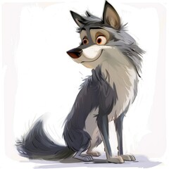 Fototapeta premium Playful cartoon wolf character sitting against a simple background 
