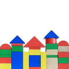 Colorful wooden toy blocks building on transparent background