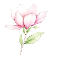 Obraz premium Elegant Magnolia Blossom: Vibrant Pink Floral Design with Soft Colors and Green Leaves - Perfect for Home Decor and Nature Art
