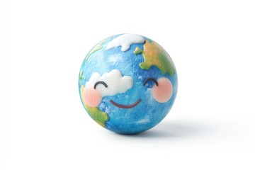 Fototapeta premium A cute cartoon Earth with a smiling face, clouds, and rosy cheeks.