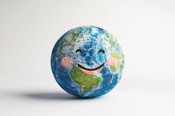 Fototapeta premium A smiling Earth globe, a happy planet concept symbolizing environmental care and global harmony.