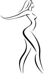 Vector illustration in pen drawing style linear silhouette of beautiful young woman