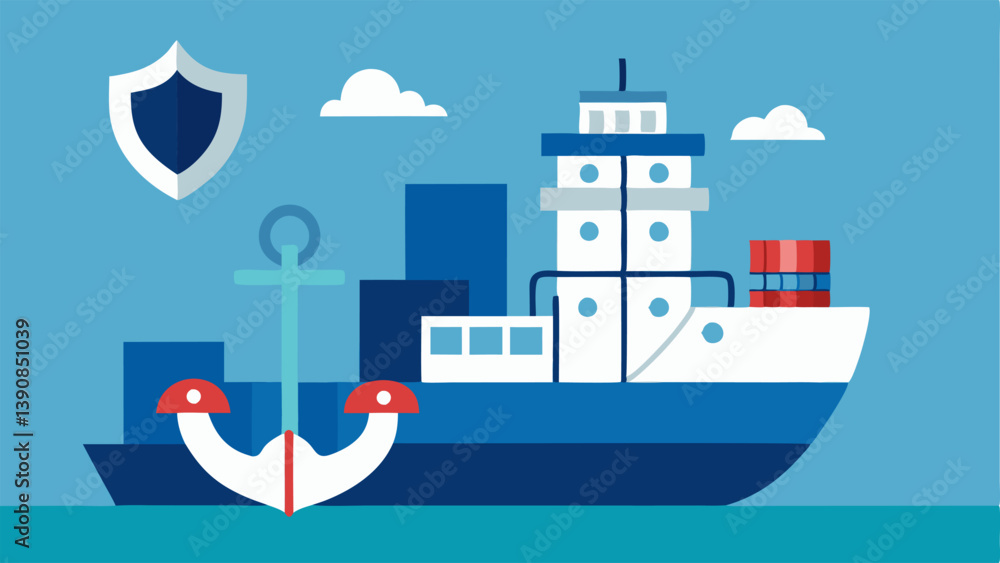 Poster anchor and ship a ship anchored safely at port emphasizing how insurance serves as an anchor for fin