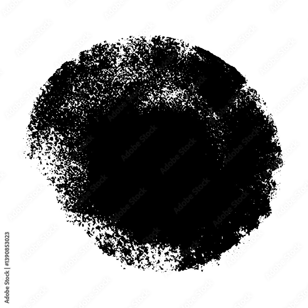 Poster abstract round brush stroke with rough ink texture and paint splash. circular stamp shape for graphi