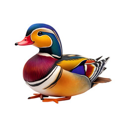 Striking Mandarin Duck Swimming Isolated on Transparent Background