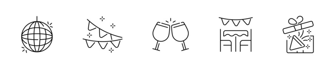 Celebration vector icons. Outline celebration icons. Editable stroke celebration icons