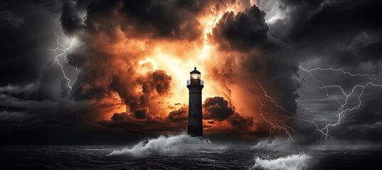 
In midst of a tempestuous lightning storm a solitary lighthouse stands tall its isolated structure a beacon of hope amidst tumultuous sea guiding ships safely through chaos


