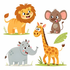 Fototapeta premium Set of simple cute animals cartoon character