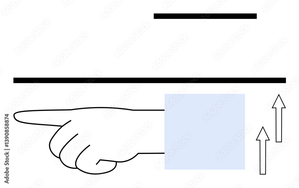 Poster hand pointing left beneath horizontal lines with upward arrows on the side. ideal for concepts thumb