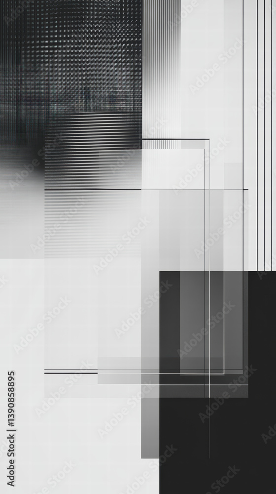 Poster geometric harmony: a study in monochrome abstraction, the image reveals a complex interplay of inter