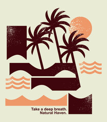 Abstract illustration of coastal landscape. Graphic style art in geometric shapes.