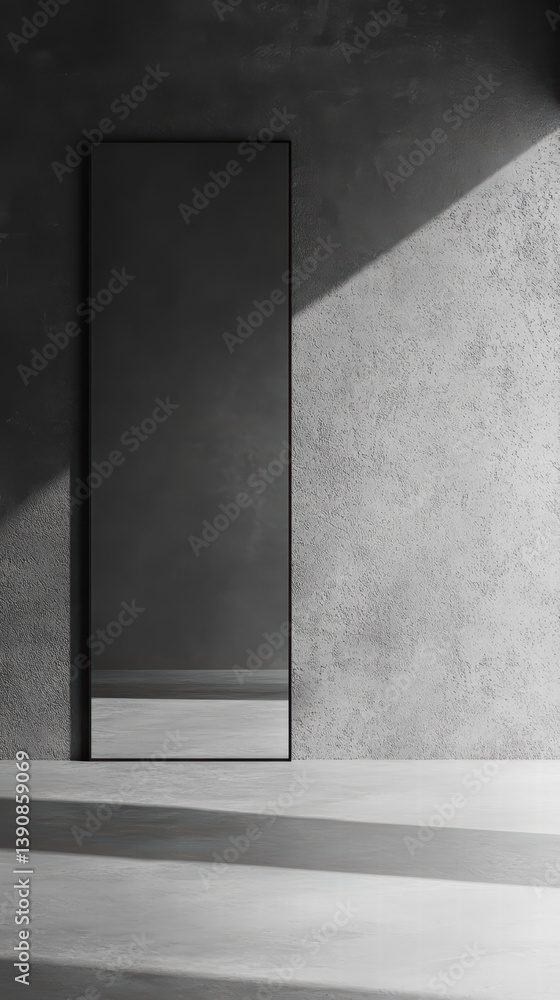 Poster minimalist mirror in shadow: an architectural close-up showcases a sleek, minimalist mirror. the com