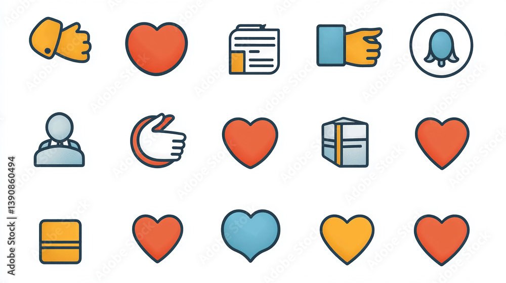 Poster social media icons vector graphic pack with like heart notification and share for web design and app