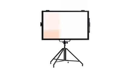Professional teleprompter setup with a clear screen and camera setup isolated on a transparent background