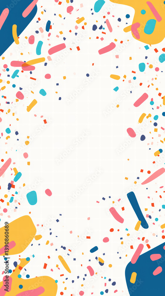 Poster colorful confetti border: a vibrant and cheerful border of colorful confetti, perfect for adding a f