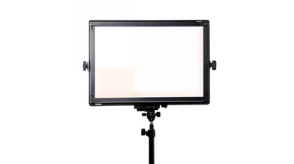 Professional teleprompter setup with a clear screen and camera setup isolated on a transparent background