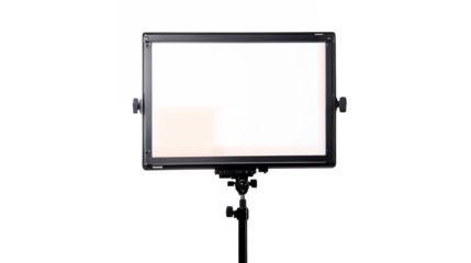 Professional teleprompter setup with a clear screen and camera setup isolated on a transparent background