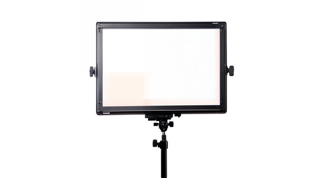 Professional teleprompter setup with a clear screen and camera setup isolated on a transparent background