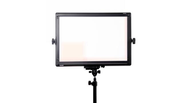 Professional teleprompter setup with a clear screen and camera setup isolated on a transparent background