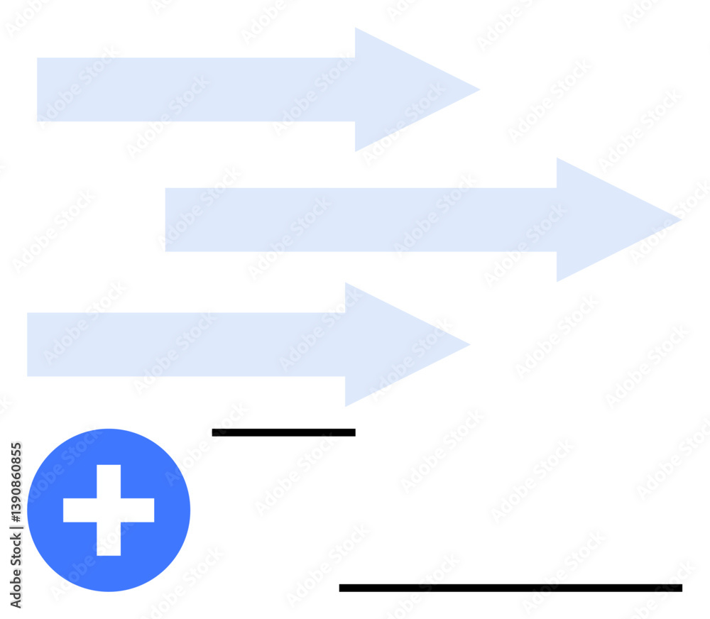 Poster blue arrows moving forward symbolize progress, complemented by a plus sign for positivity. ideal for