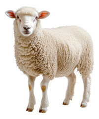 Obraz premium Fluffy white sheep standing calmly on a transparent background with a sense of tranquility and softness Generative AI