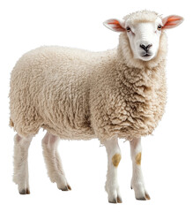 Fototapeta premium Fluffy sheep standing on a transparent background with chaotic style on white backdrop Generative AI