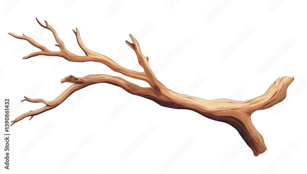 Poster a stylized depiction of a branch with multiple thin elongated twigs extending from a thicker base sh