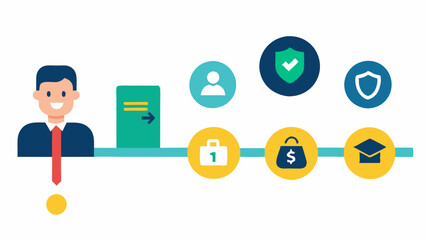 Career Timeline A horizontal timeline depicting different jobs and milestones with a retirement account symbol at the end showcasing the journey towards financial security.