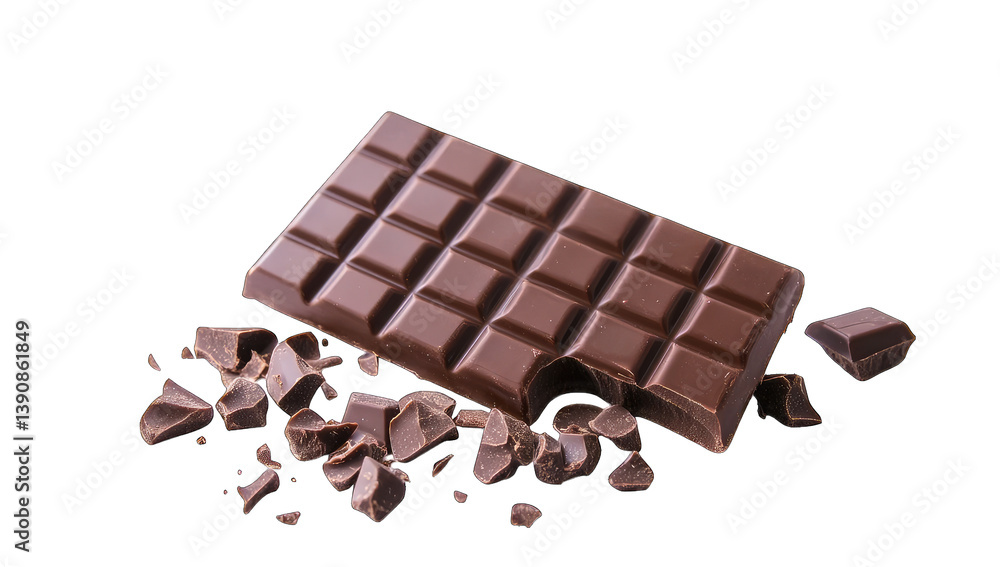 Poster close-up a chocolate bar with a few pieces broken off showcasing its smooth texture and rich color p