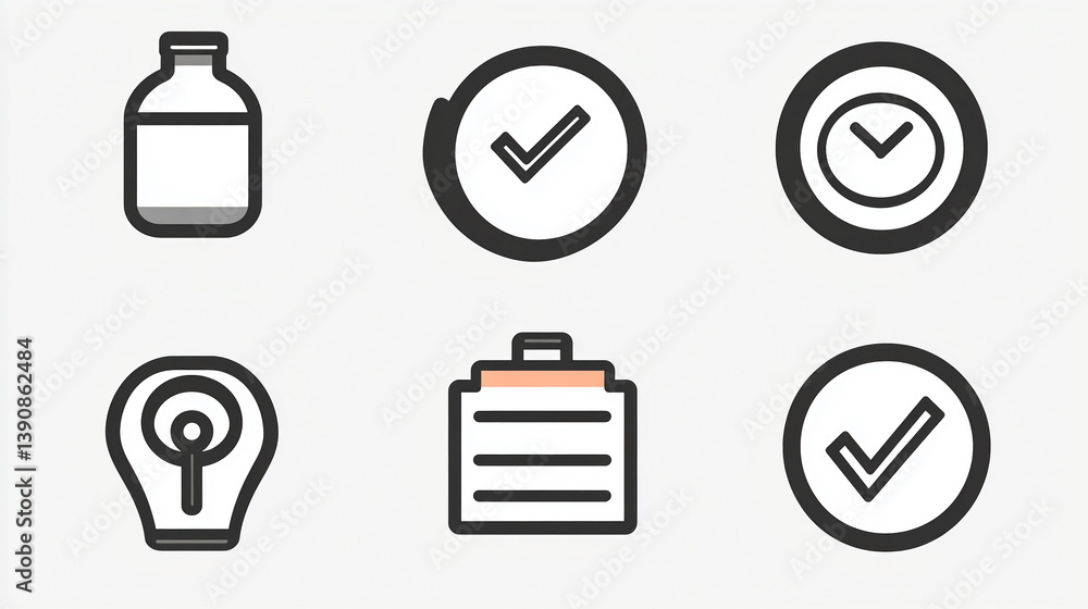 Poster vector icons set design elements for business and project management time bottle checklist idea