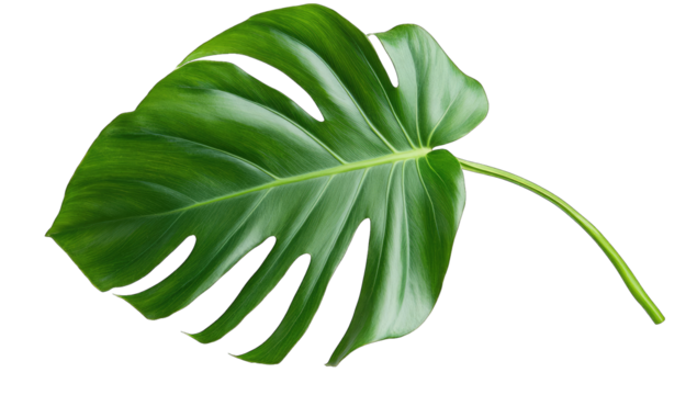 a vibrant green monstera leaf showcasing its distinctive split and perforated shape ideal for adding a tropical touch to decor or design projects