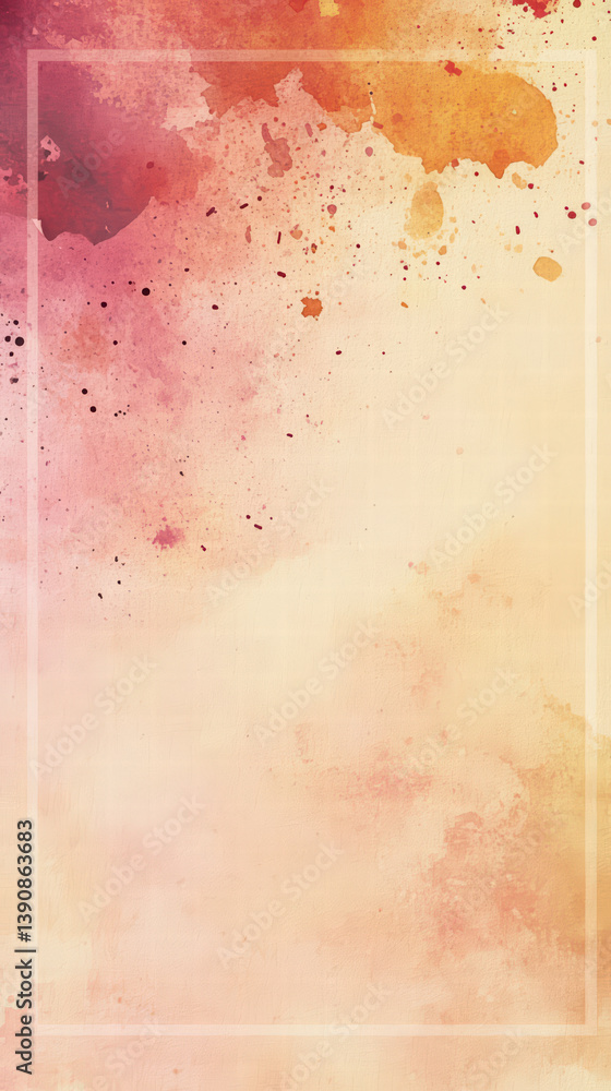 Poster abstract watercolor splatter background: an artistic display of watercolor washes in a warm color pa