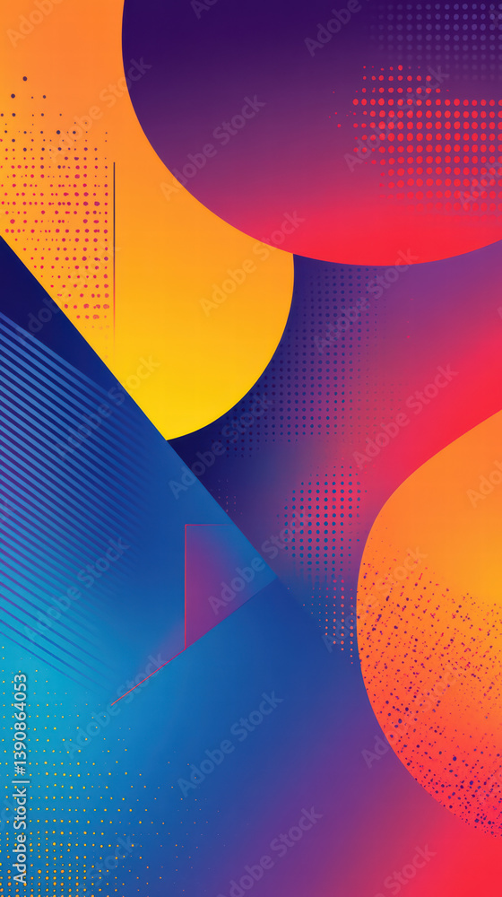 Poster geometric fusion: a vibrant collection of flowing, interconnected shapes dances across the canvas, i