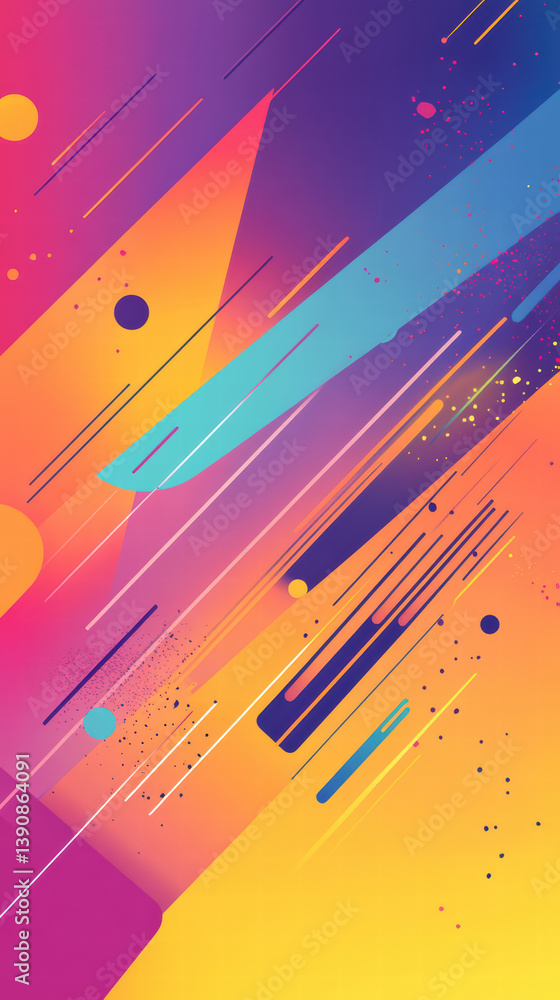 Poster vibrant abstract design: a dynamic composition of intersecting shapes, lines, and gradients in a str