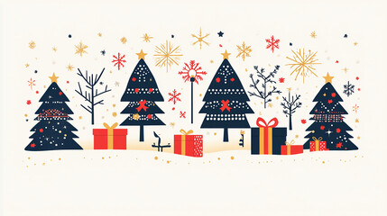 Christmas trees and gifts festive holiday season celebration winter background design illustration art
