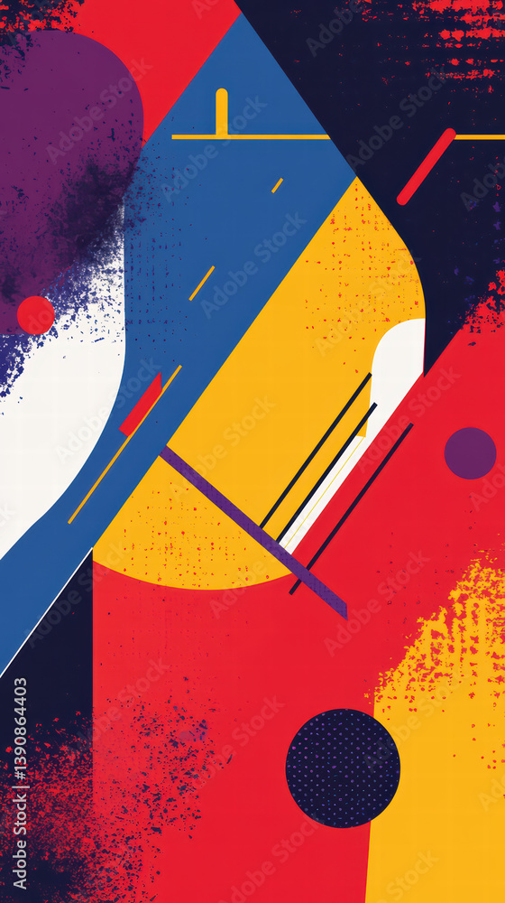 Poster abstract geometric art: bold, graphic composition with overlapping shapes, lines and contrasting col