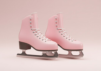 A pair of pink ice skates with white laces