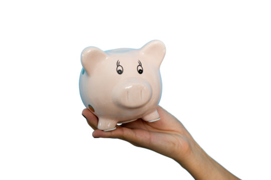 Hand holding a piggy bank, symbolizing saving, investment, and financial planning